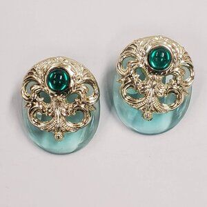 Etruscan Motif Acrylic and Gold-tone Earrings Large Statement
